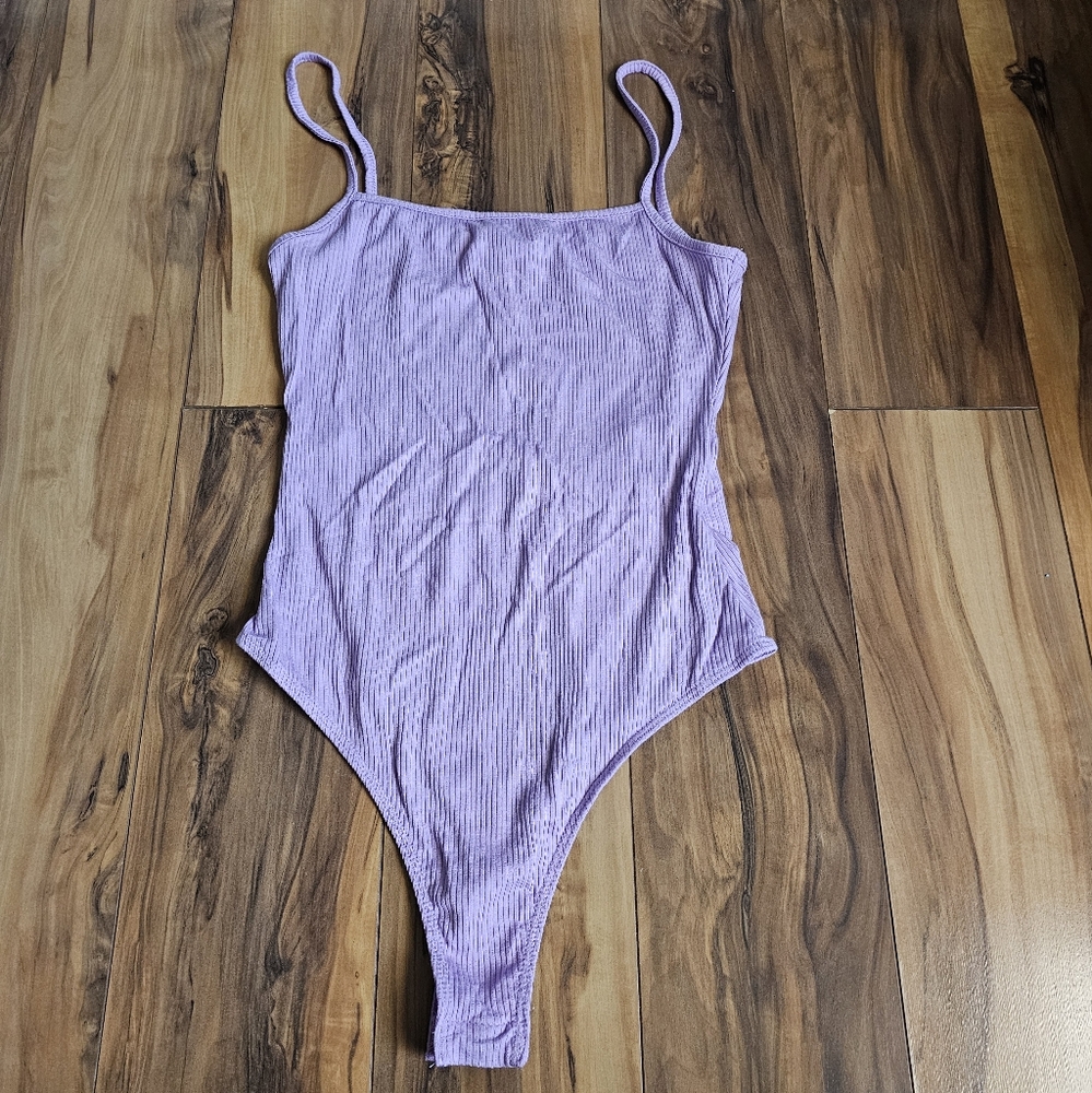 Lush Ribbed Spaghetti String Tank Top Lavender, Purple Bodysuit Small